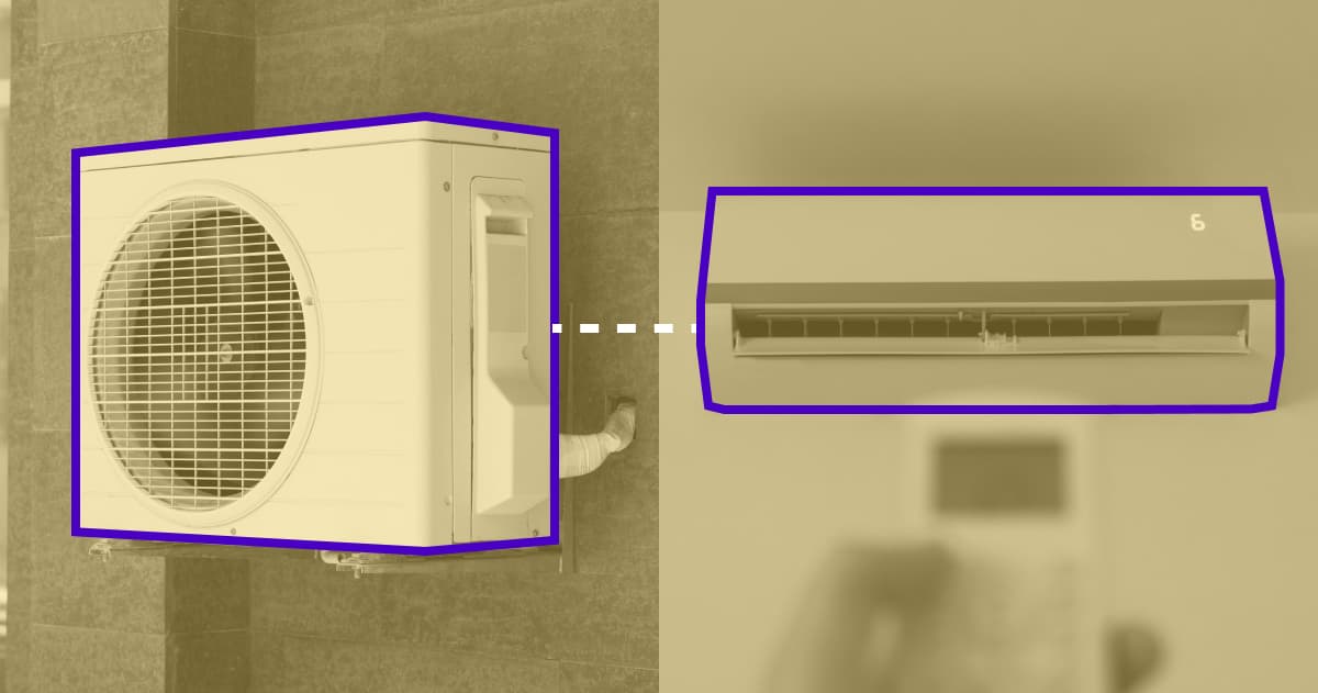 Exterior and interior view of a mini split heat pump